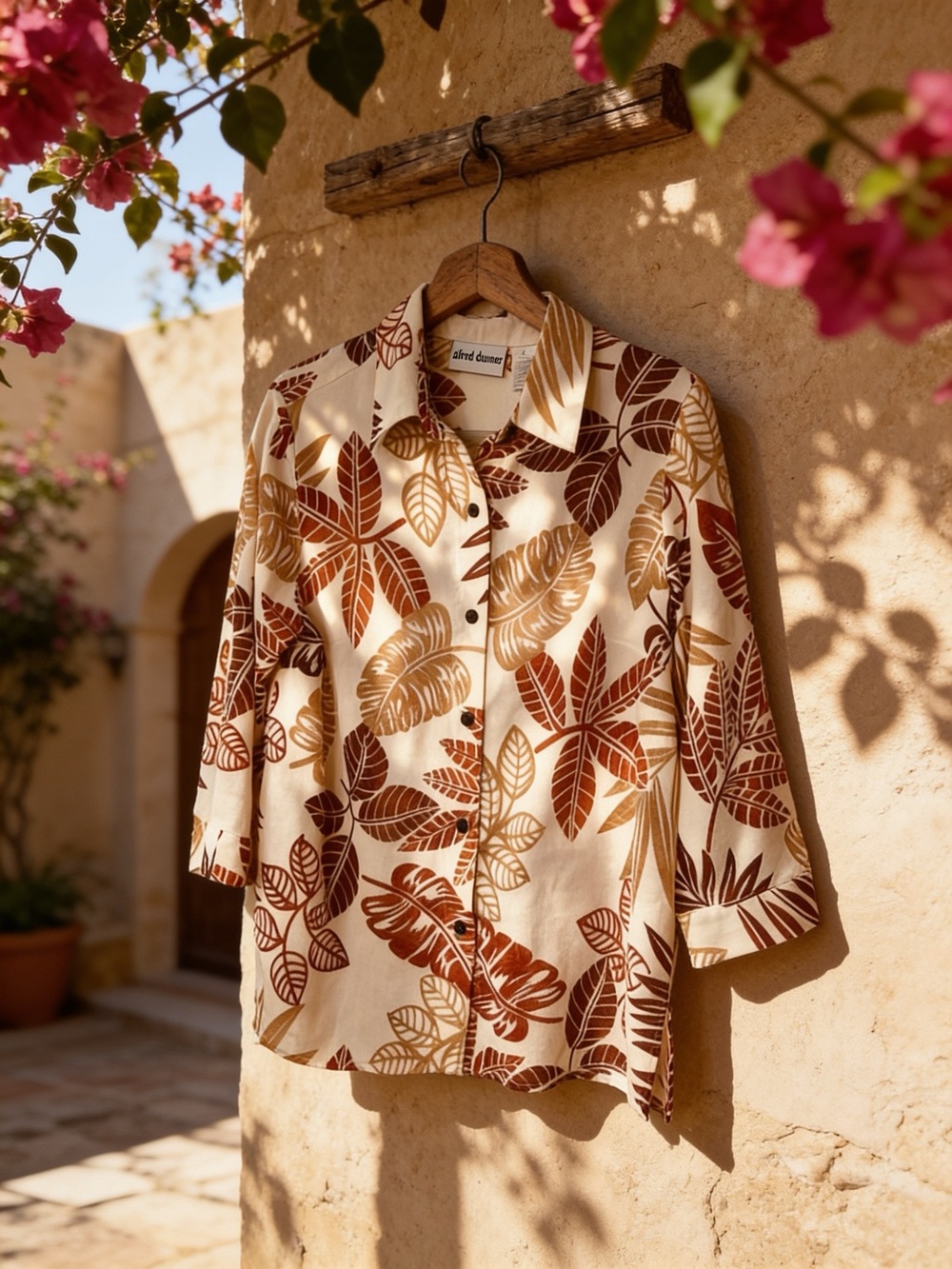 Alfred Dunner Cream Shirt with Brown & Tan Leaf Print Sz 12